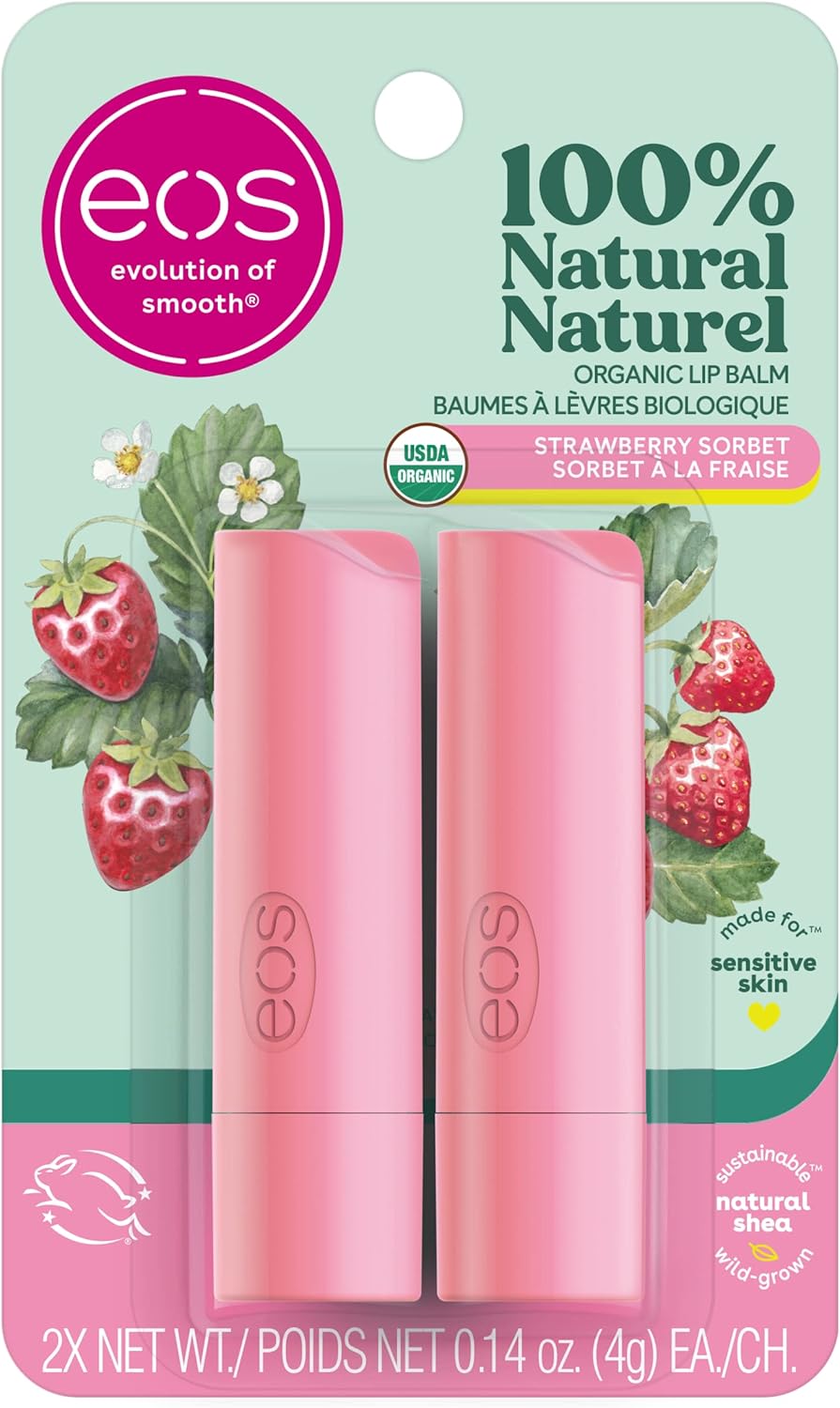 EOS 100% 天然有機潤唇膏棒多種包裝 + 草莓冰沙 | 5 支裝