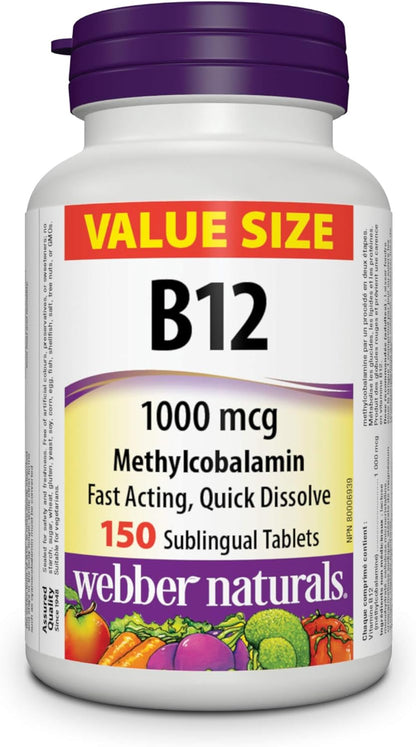 Webber Naturals 维生素 B12 1000 微克，速溶，150 片，支持能量产生和代谢