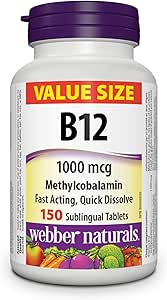 Webber Naturals 維生素 B12 1000 微克，速溶，150 片，支持能量產生和代謝
