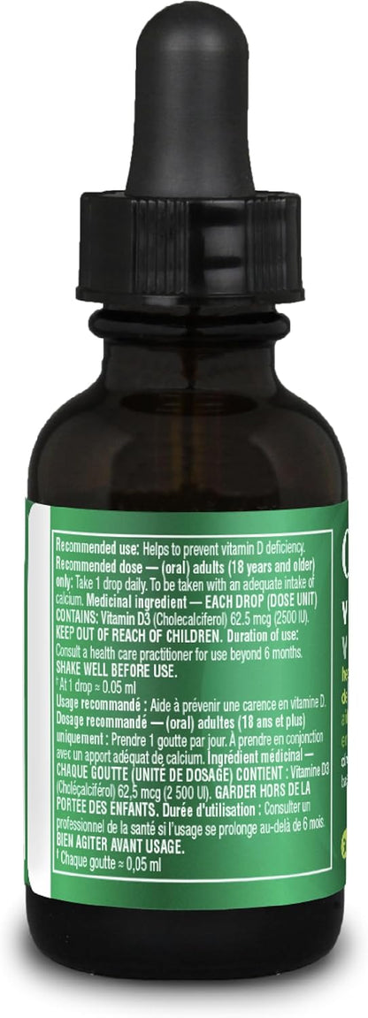 Organika 加拿大製造維生素 D3 液體 2500IU - 橄欖油基底，免疫系統支持 - 30ml