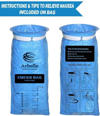 一次性嘔吐袋，嘔吐袋 - 40個嘔吐袋+40片濕紙巾，用於噁心、暈車、汽車、懷孕、化療嘔吐，藍色嘔吐袋，優質防漏，方便旅行
