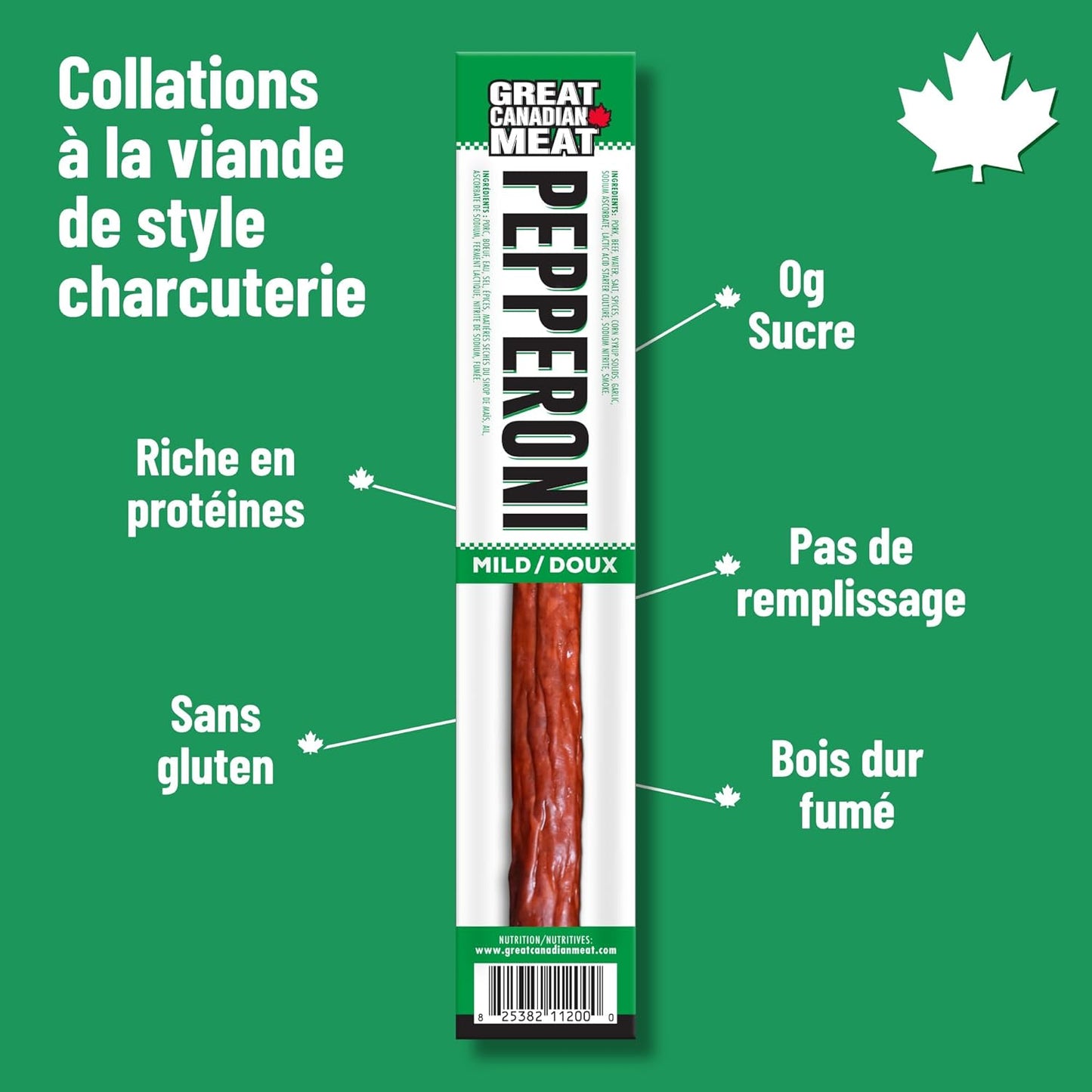 Mild Pepperoni Sticks Box 18 x 22g Caddy by Great Canadian Meat, Meat Snacks, Meat Sticks For Carnivores. Perfect For Snacking, Gluten Free, High In Protein