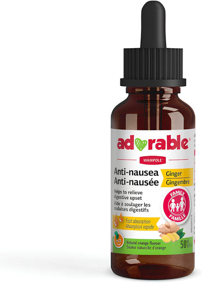 Adorable Anti-Nausea Ginger Liquid – Non-Drowsy Nausea & Upset Stomach Formula – 60 mg of Ginger per dose - 50 mL