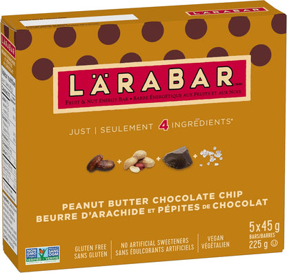 LÄRABAR 花生酱巧克力碎、水果坚果能量棒，5条装，无麸质，纯素，零食棒