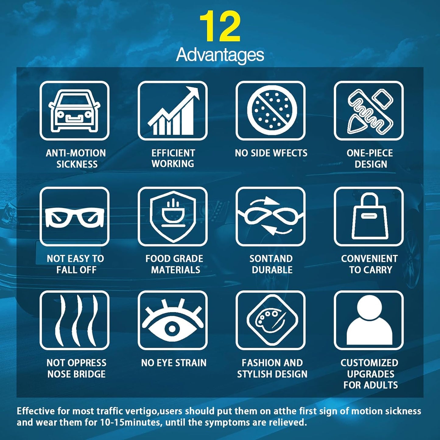 Hion 成人防暈動病智慧眼鏡，超輕便攜緩解噁心液體眼鏡，暈車暈機暈船眼鏡，旅行/巡航必備