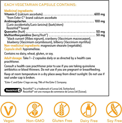 Sisu Ester-C 至尊膠囊，24 小時免疫支持，含抗氧化生物類黃酮和落葉松阿拉伯半乳聚醣，用於支持免疫系統，210 粒膠囊，不含柑橘、不含麩質、純素、非基因
