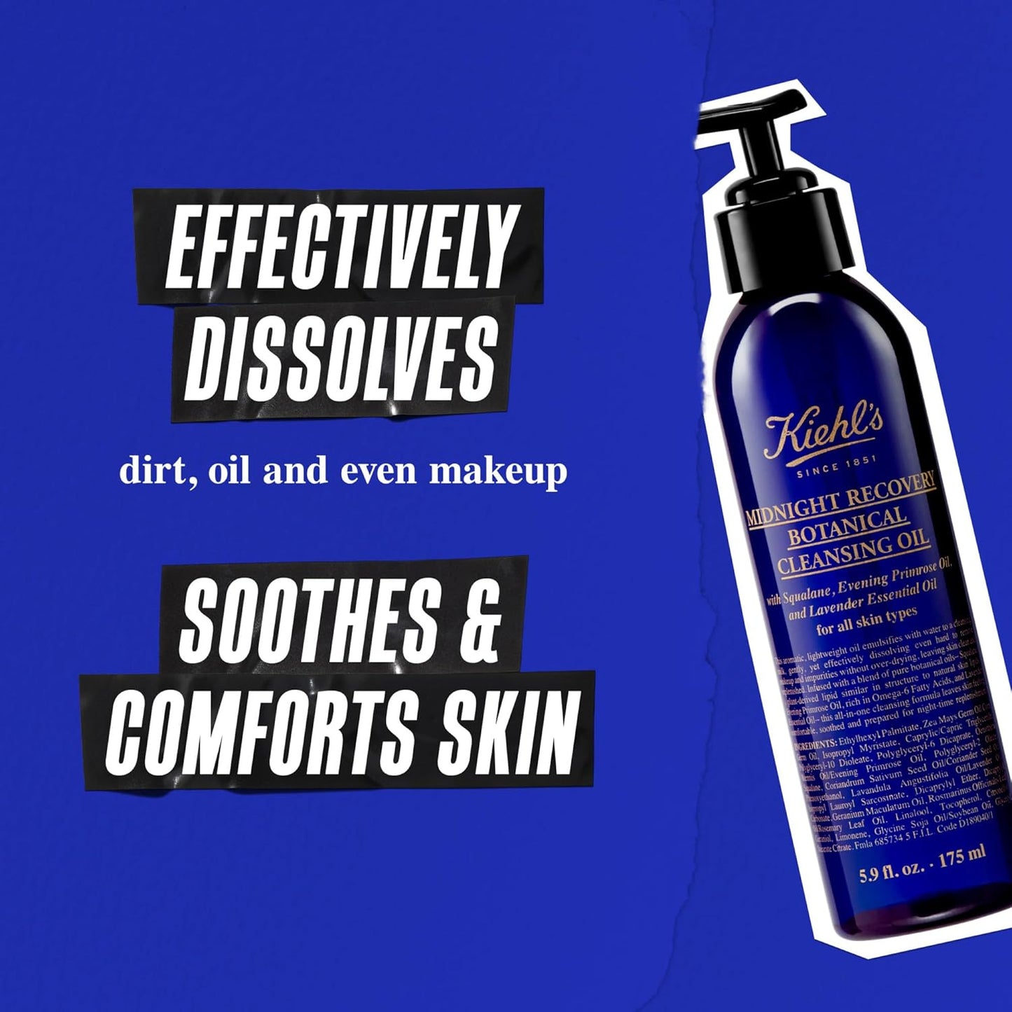 Kiehl's 午夜修復植物潔顏油，卸妝潔面乳，舒緩舒適肌膚，含薰衣草精油、月見草油和角鯊烷，不致粉刺