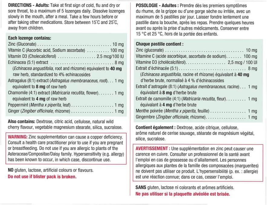 Jamieson Zinc Lozenges Wild Cherry Flavour, with Echinacea, Vitamin C and Vitamin D3, Soothes Sore Throat, and Provides Cold and Flu Symptom Relief. Gluten-Free, No Artificial Colours, Flavours or Preservatives, 30 Count…