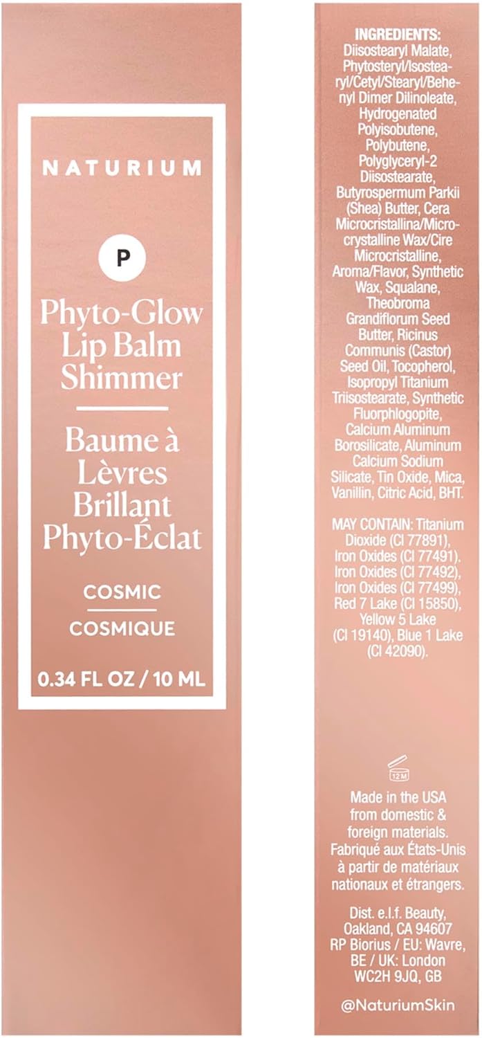 Naturium Phyto-Glow 唇膏閃光，滋養和保濕雙唇，含乳木果油、古布阿蘇脂、植物角鯊烷和 Geodiamond 珍珠，10 毫升/0.34 液盎司，色號：Cosmic