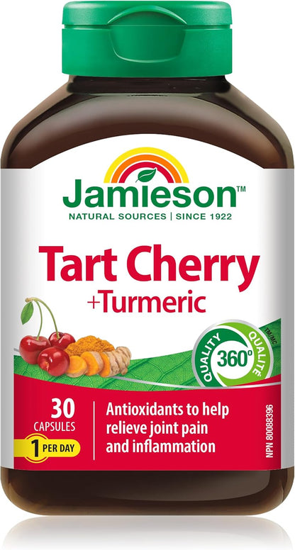 Jamieson姜黄100毫克，含酸樱桃500毫克，天然缓解关节疼痛，消炎助消化。非转基因，30粒素食胶囊，加拿大制造