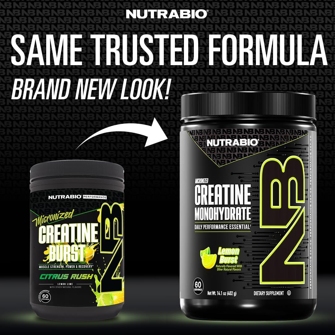 NutraBio Pure Micronized Creatine Monohydrate Powder Supplement, Lemon Burst, (402g)
