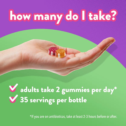 Vitafusion 益生菌成人軟糖，2 種益生菌菌株，每劑 50 億活性細胞，支持胃腸道健康，70 粒，1 個月用量，素食軟糖