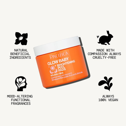 Pacifica Beauty Glow Baby Brightening Peel Pads 10% AHA + BHA, Skincare, Exfoliating, Skin Texture, Minimize Pores, For All Skin Types, Fragrance Free, Clean Skin Care, Vegan - 60 Pads (1 Count)