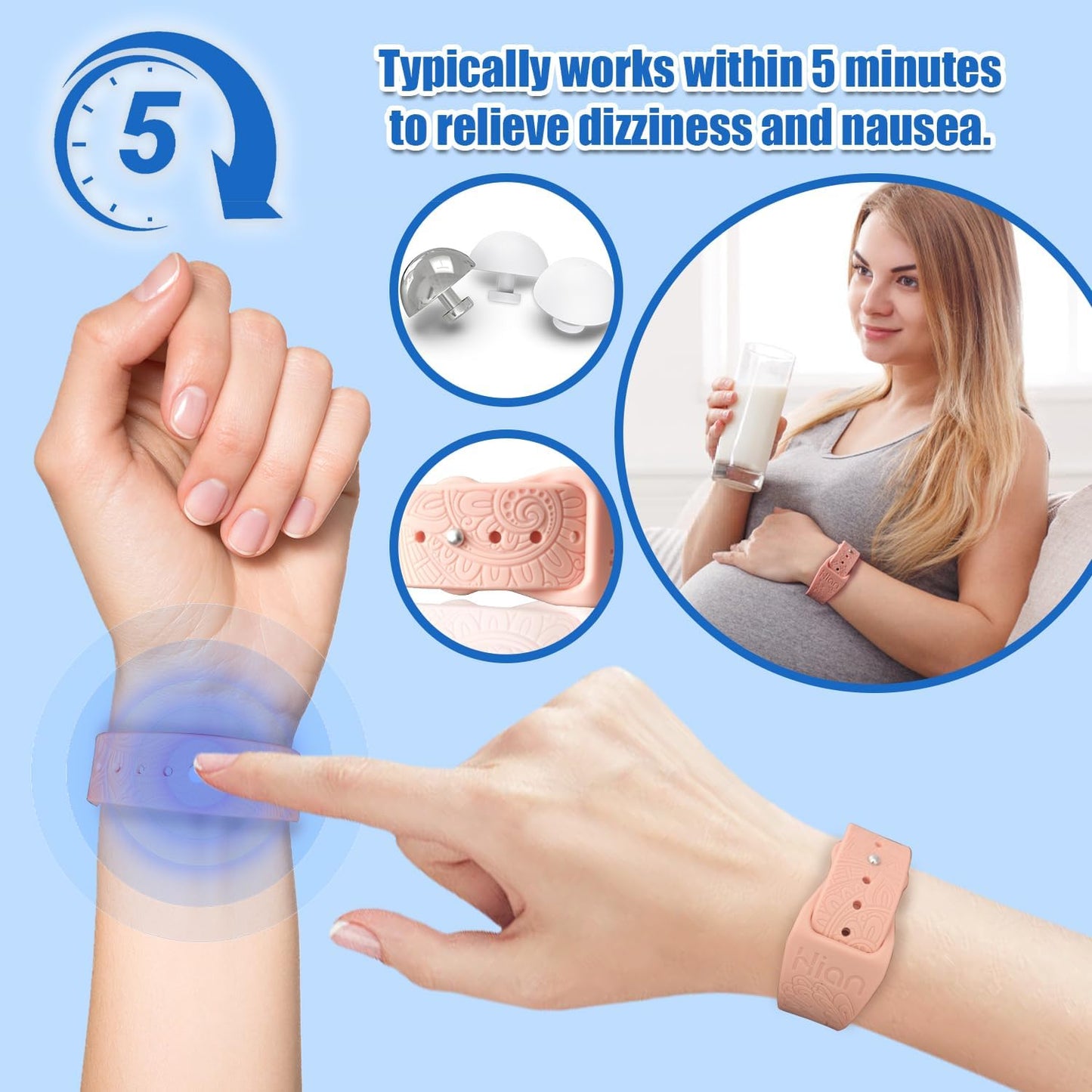 晕车腕带 防恶心指压腕带 晕船腕带 恶心腕带（2对-黑色+绿柱石）-雏菊