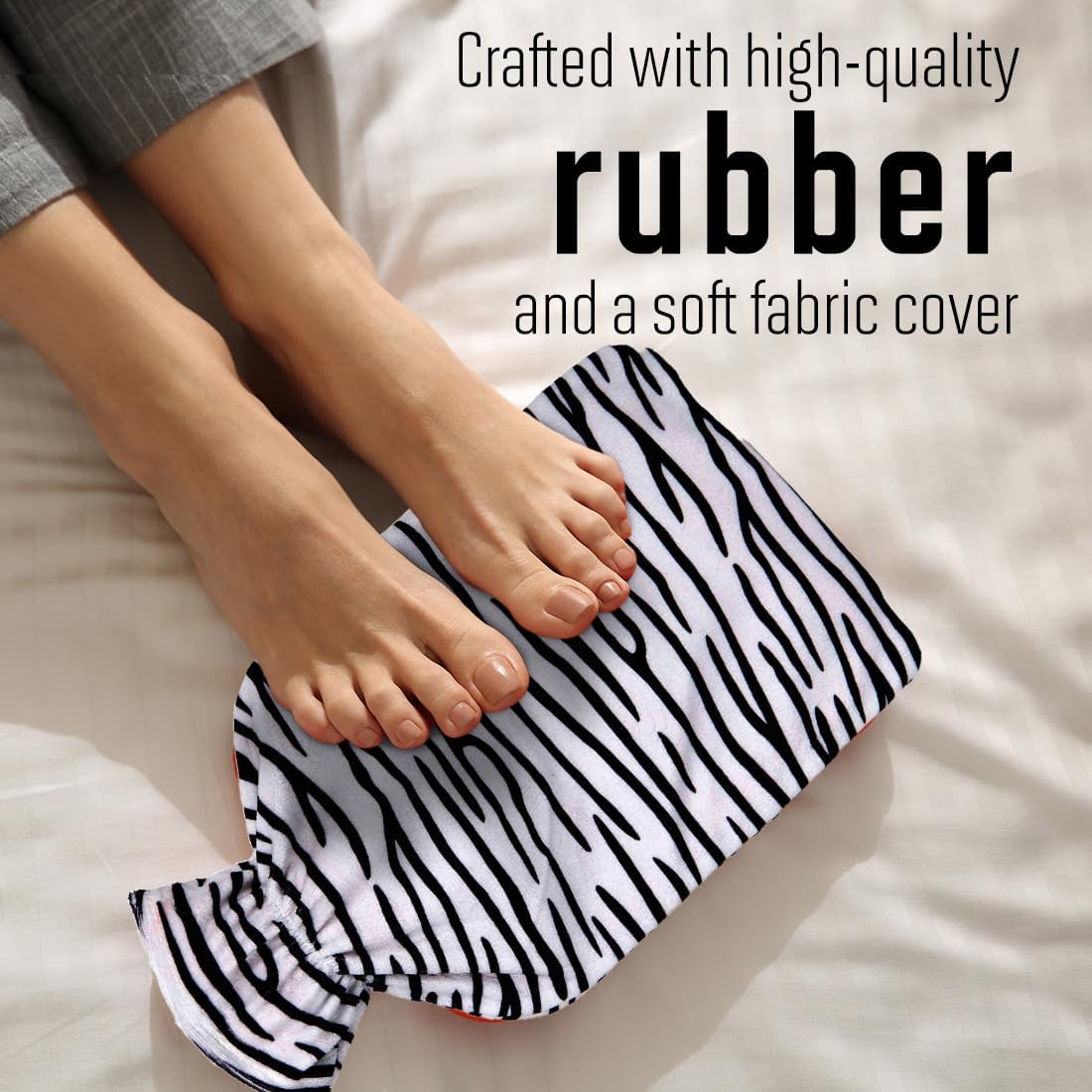 Bodico 热水袋带盖，橡胶加热垫，用于缓解痛经、肌肉疼痛等，秋冬季节热水袋，可爱斑马纹，1.7 升