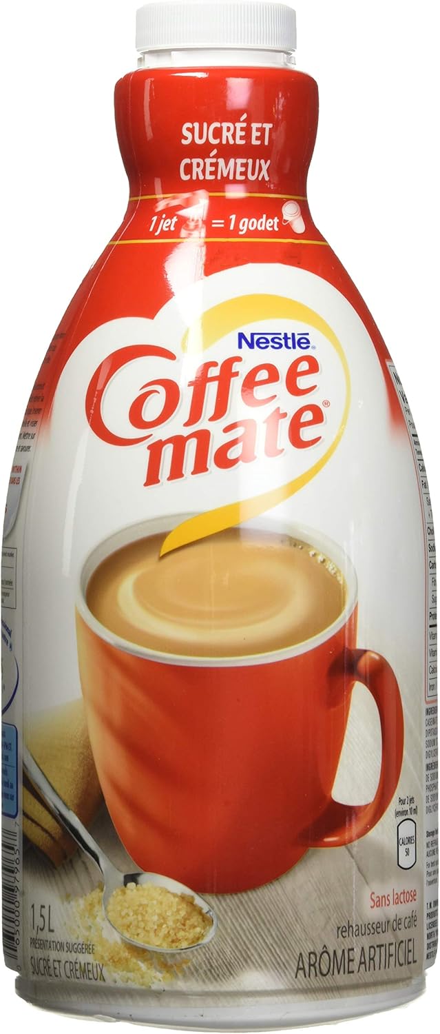 COFFEE-MATE 液体咖啡奶精，不含乳糖，双倍，无需冷藏，1.5 升泵瓶（2 瓶装）