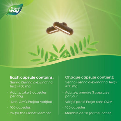 Nature’s Way 番泻叶 - 草本刺激性泻药 - 非转基因 - 100 粒素食胶囊