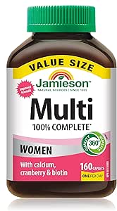 Jamieson 100% 女士複合維生素，含蔓越莓、生物素和鈣，支持能量、免疫力、日常健康、健康皮膚和骨骼健康，每日一片，160 粒膠囊