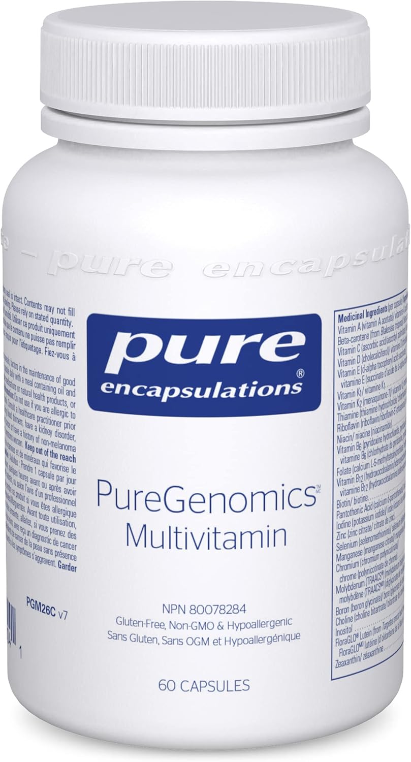 Pure Encapsulations PureGenomics 复合维生素 - 补充支持常见遗传变异的营养需求 - 含维生素 A、B、C、D、E、K 和矿物质 - 60 粒胶囊
