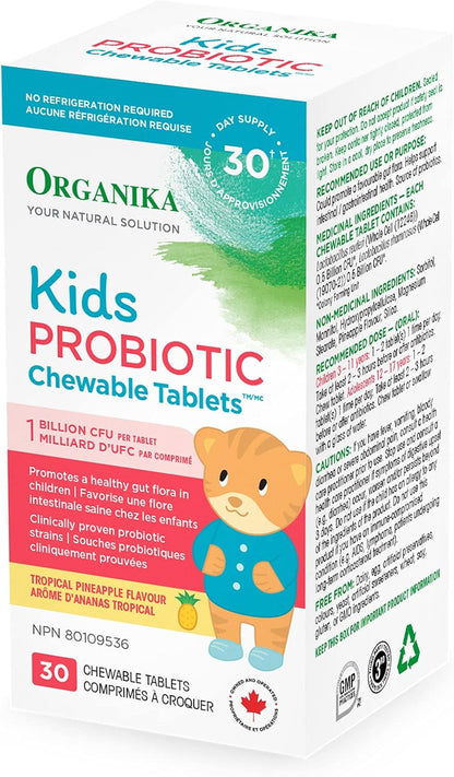 Organika 兒童益生菌咀嚼片 - 熱帶鳳梨口味 - 腸道健康與免疫支持 - 30 片
