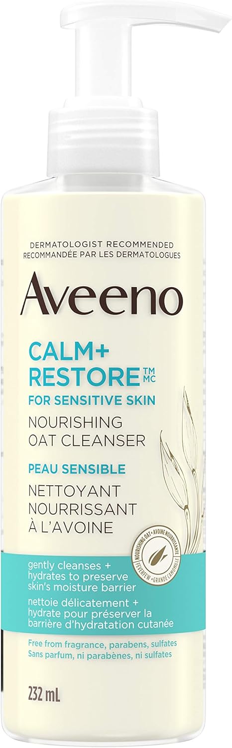 Aveeno Positively Radiant Daily Moisturizer SPF 15, 120 mL (Packaging May Vary) & Calm + Restore Nourishing Oat Facial Cleanser for Sensitive Skin, Gentle Gel Face Wash