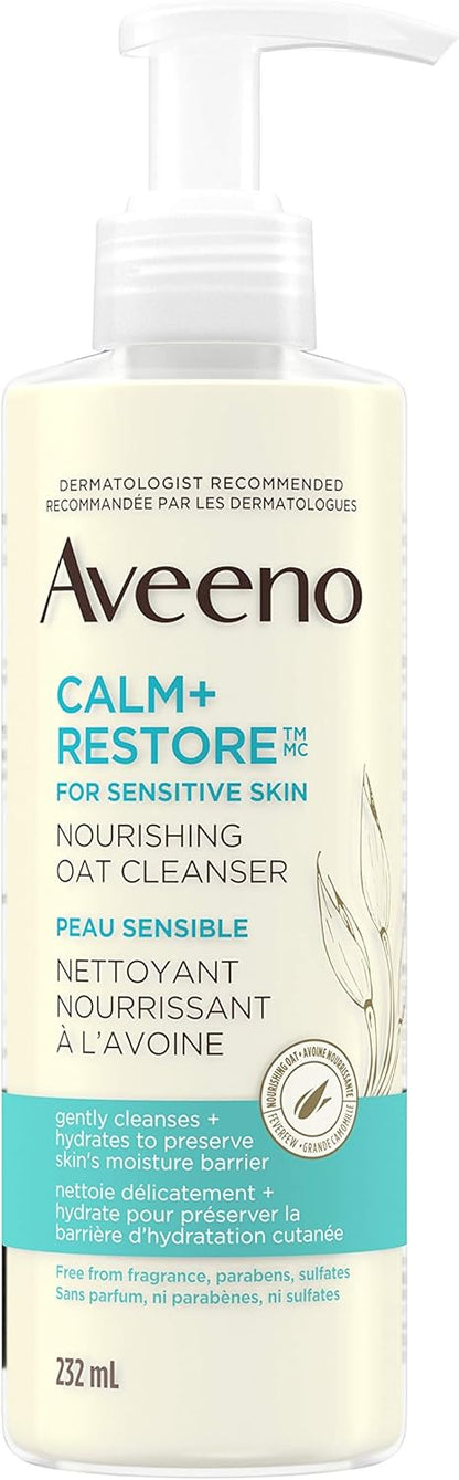 Aveeno Positively Radiant Daily Moisturizer SPF 15, 120 mL (Packaging May Vary) & Calm + Restore Nourishing Oat Facial Cleanser for Sensitive Skin, Gentle Gel Face Wash