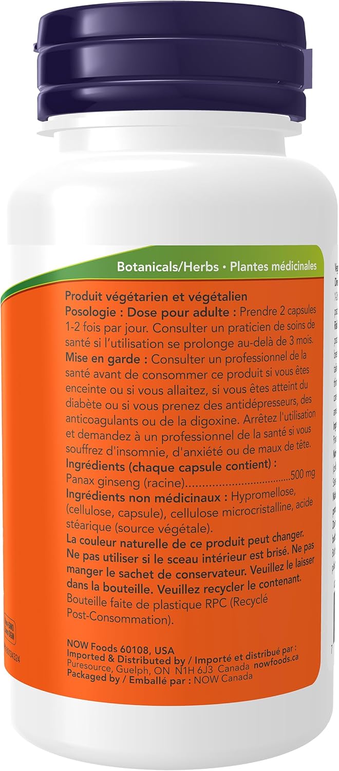 NOW Supplements, Panax Ginseng (Root) 500 mg, Adaptogenic Herb, 100 Veg Capsules