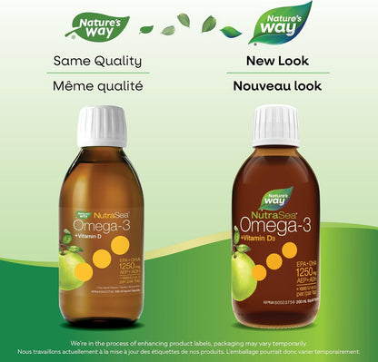 Nature's Way NutraSea+D，Omega 3 + 维生素 D 补充剂，苹果脆，200 毫升液体