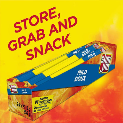 Slim Jim Giant Mild Meat Sticks, High Protein, 659g (24 Sticks x 27.5g)