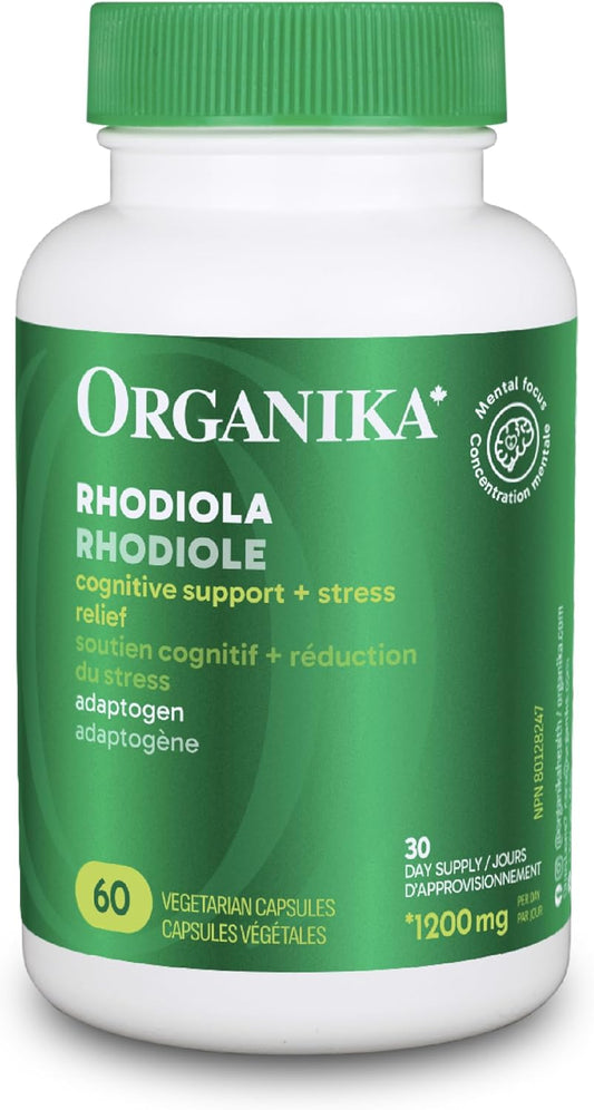 Organika Rhodiola 100mg 6:1 Extract- 3% Rosavins, 1% Salidroside- Adaptogen, Cognition Support, Mental Focus in Response to Stress- 60vcaps