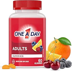 One A Day 成人複合維生素軟糖 - 每日複合維生素軟糖，適合男性和女性，含維生素 A、B6、B12、C、D、E、生物素和鋅，支持免疫力和骨骼健康，頭髮和指甲，60 粒軟糖