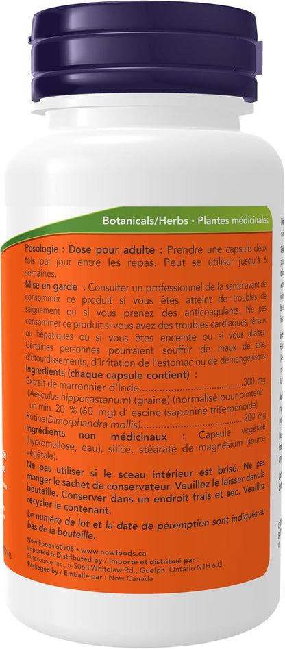 NOW Supplements, 七葉樹 300 毫克，添加蘆丁，循環支持*，90 粒素食膠囊