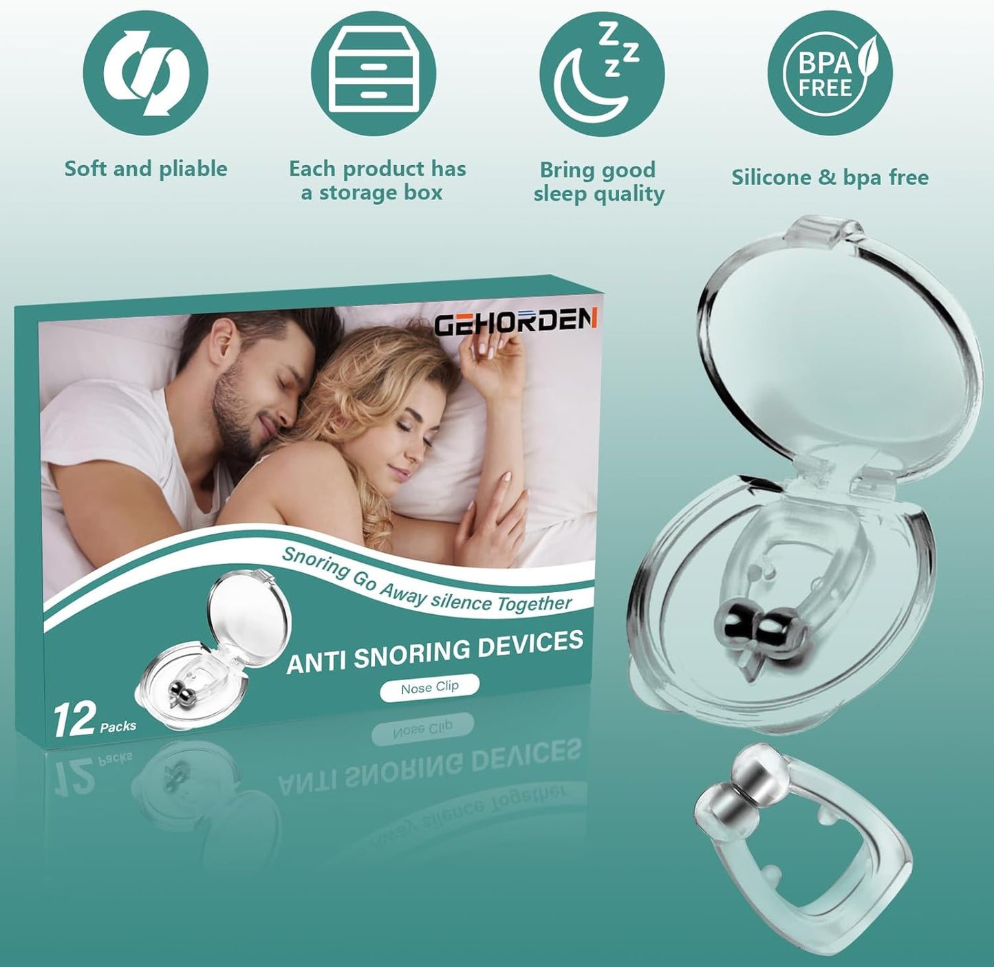 防打鼾器 12 件装升级版硅胶鼻夹防打鼾带可调节磁铁防打鼾辅助装置男女适用