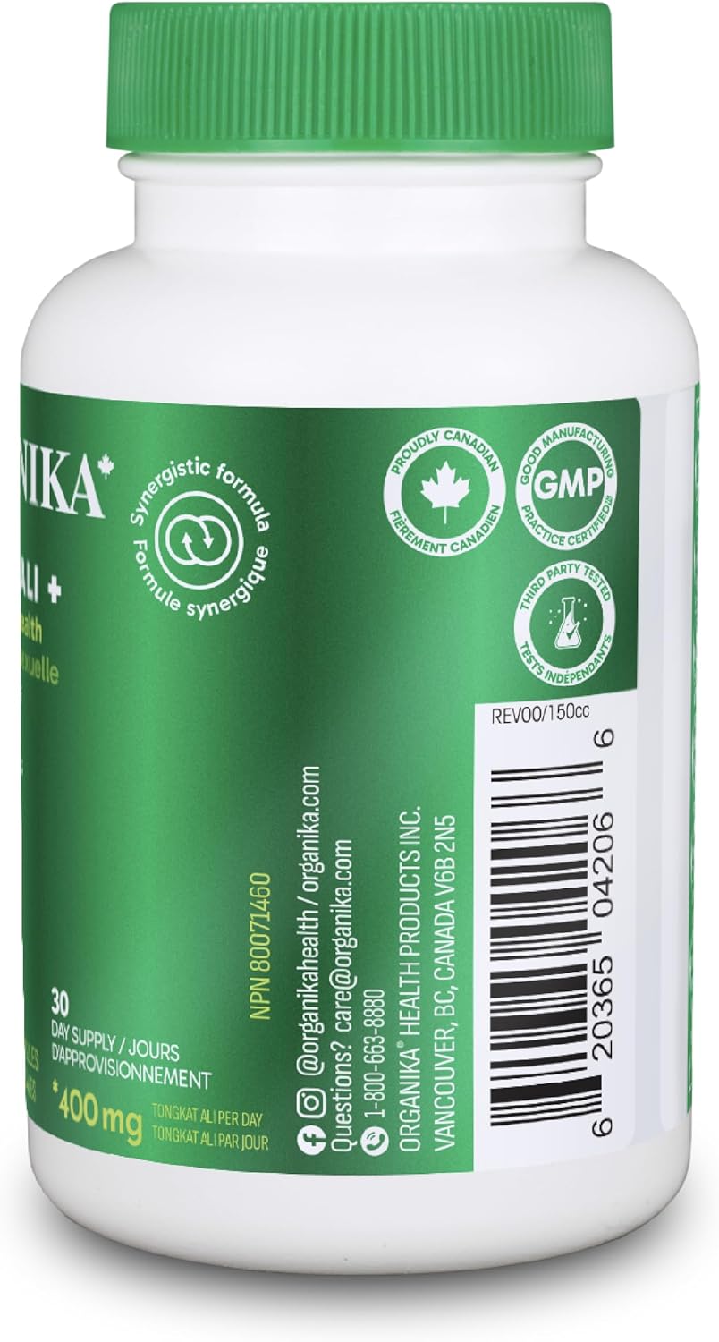 Organika 加拿大制造东革阿里 400 毫克 - 含玛卡、蒺藜和黑胡椒 - 增强男性阳刚之气 - 强效多成分混合物 - 60 粒胶囊
