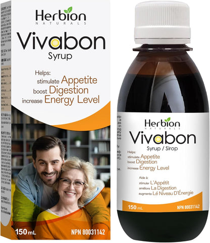 Herbion Naturals Vivabon 消化营养补品有助于促进消化、提高能量水平、增强记忆力、缓解虚弱、刺激成人食欲，荔枝味，糖浆 150 毫升