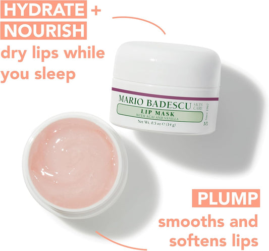 Mario Badescu 唇膜，含巴西莓和香草，適合所有膚質，夜間唇部護理，富含柔膚椰子油和保濕乳木果油，0.5 盎司