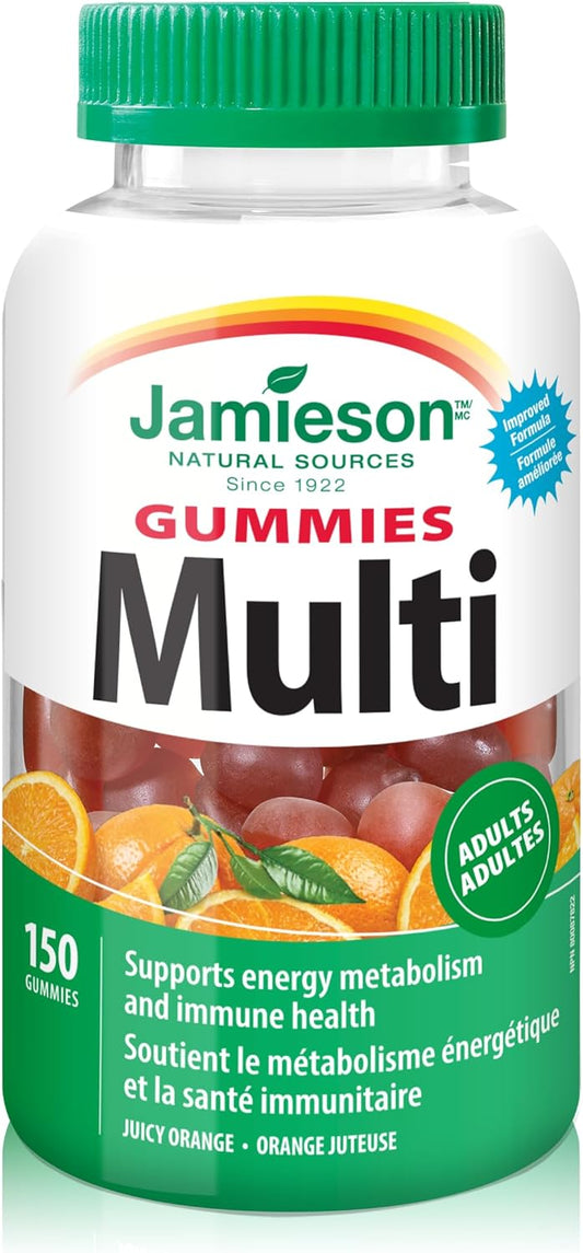 Jamieson 成人複合維生素軟糖，鮮橙口味，增強免疫力、提升能量，促進整體健康。富含鋅、維生素 D3 和生物素，素食，非基因改造，不含麩質、人工色素、香精和防腐劑…