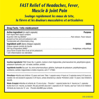 Advil Regular Strength Ibuprofen Pain Relief Mini-Gels Capsules, Fast Acting Pain Relief for Migraine, Back, Neck, Joint, and Muscle Relief, 200mg (70 capsules)