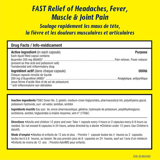 Advil Regular Strength Ibuprofen Pain Relief Mini-Gels Capsules, Fast Acting Pain Relief for Migraine, Back, Neck, Joint, and Muscle Relief, 200mg (70 capsules)
