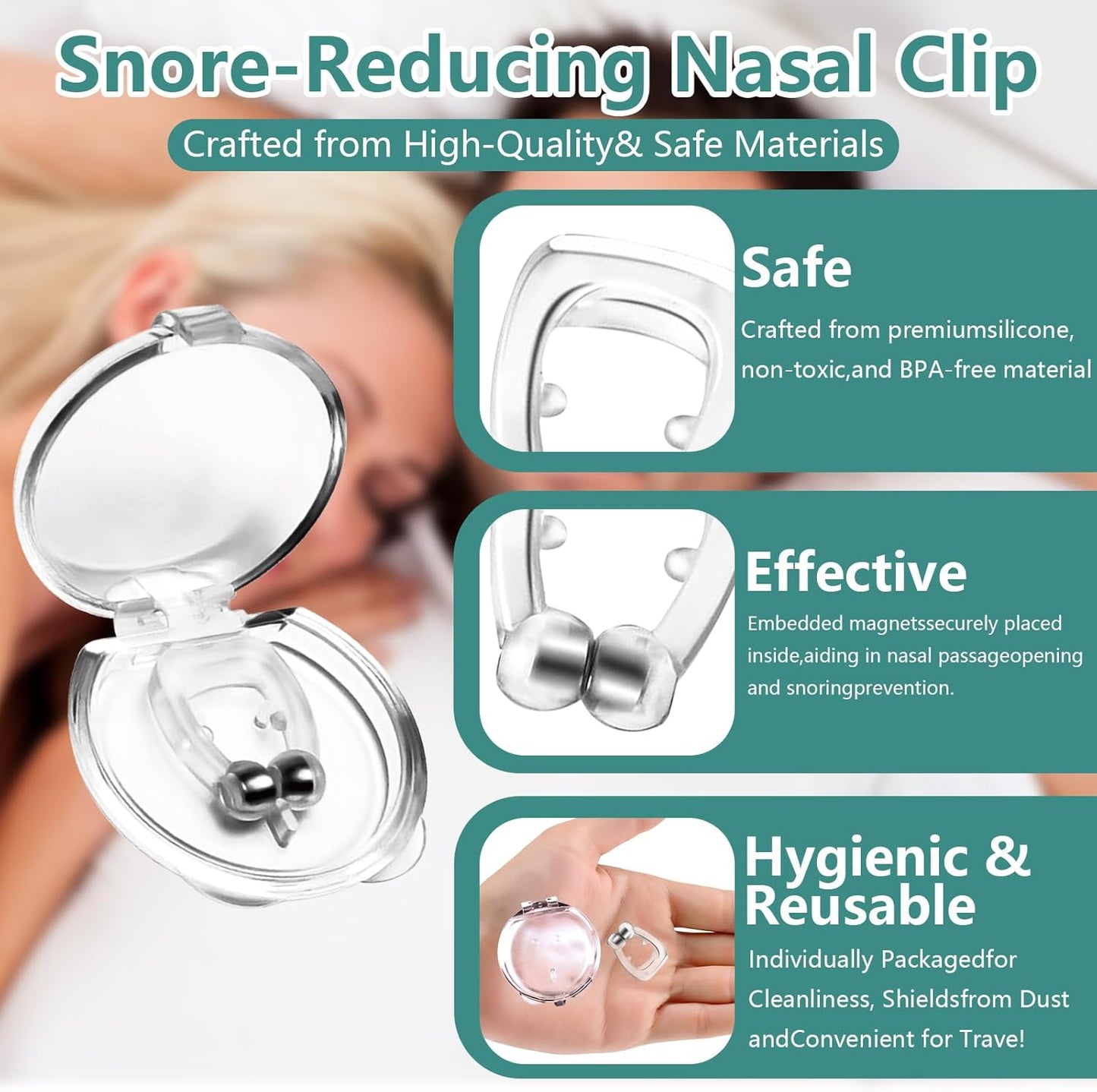 防打鼾器 12 件装升级版硅胶鼻夹防打鼾带可调节磁铁防打鼾辅助装置男女适用