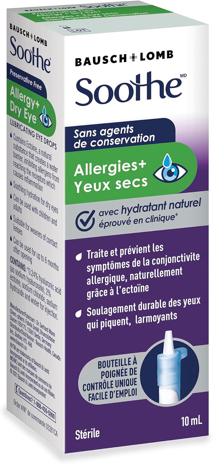 Soothe Preservative Free Eye Drops for Dry Eyes, Allergy Relief for Red, Itching Eyes, 10mL