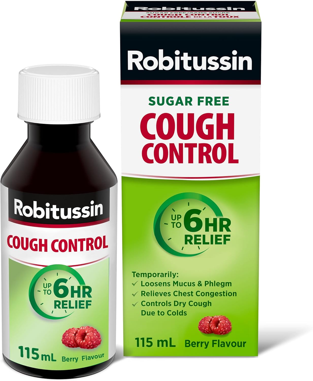 Robitussin Sugar-Free Cough Control Syrup, Alcohol-Free, Berry Flavour, 115 mL