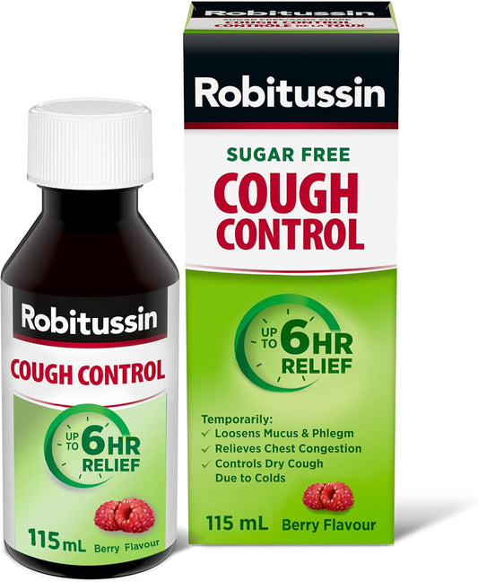 Robitussin Sugar-Free Cough Control Syrup, Alcohol-Free, Berry Flavour, 115 mL