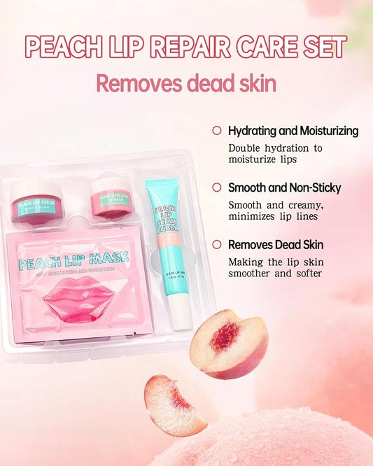 Lip Repair Care Product Kit,8 in 1 Peach Lips Care Moisturizer,Lip Scrub,5Pcs Lip Mask,Lip Scrub Foaming,Hydrating Lip Balm for Dry Cracked Chapped Lips,Christmas Travel Size Care Gift Set for Women Girl