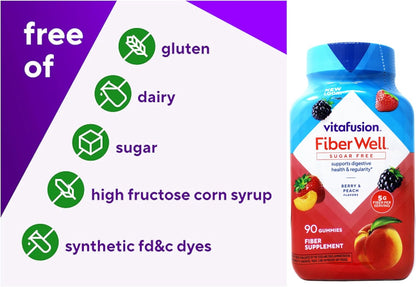 Vitafusion Fibre Well 成人補充軟糖，10 克纖維，90 粒（22 天用量），包裝可能有所不同。