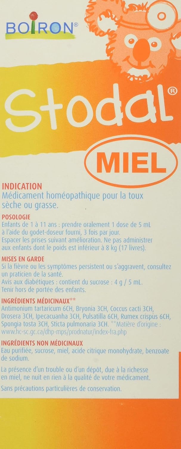 Boiron Stodal 儿童蜂蜜糖浆，200毫升，用于干咳和湿咳的顺势疗法药物