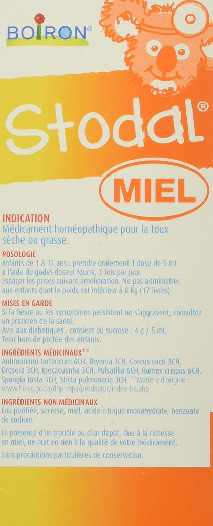 Boiron Stodal 儿童蜂蜜糖浆，200毫升，用于干咳和湿咳的顺势疗法药物