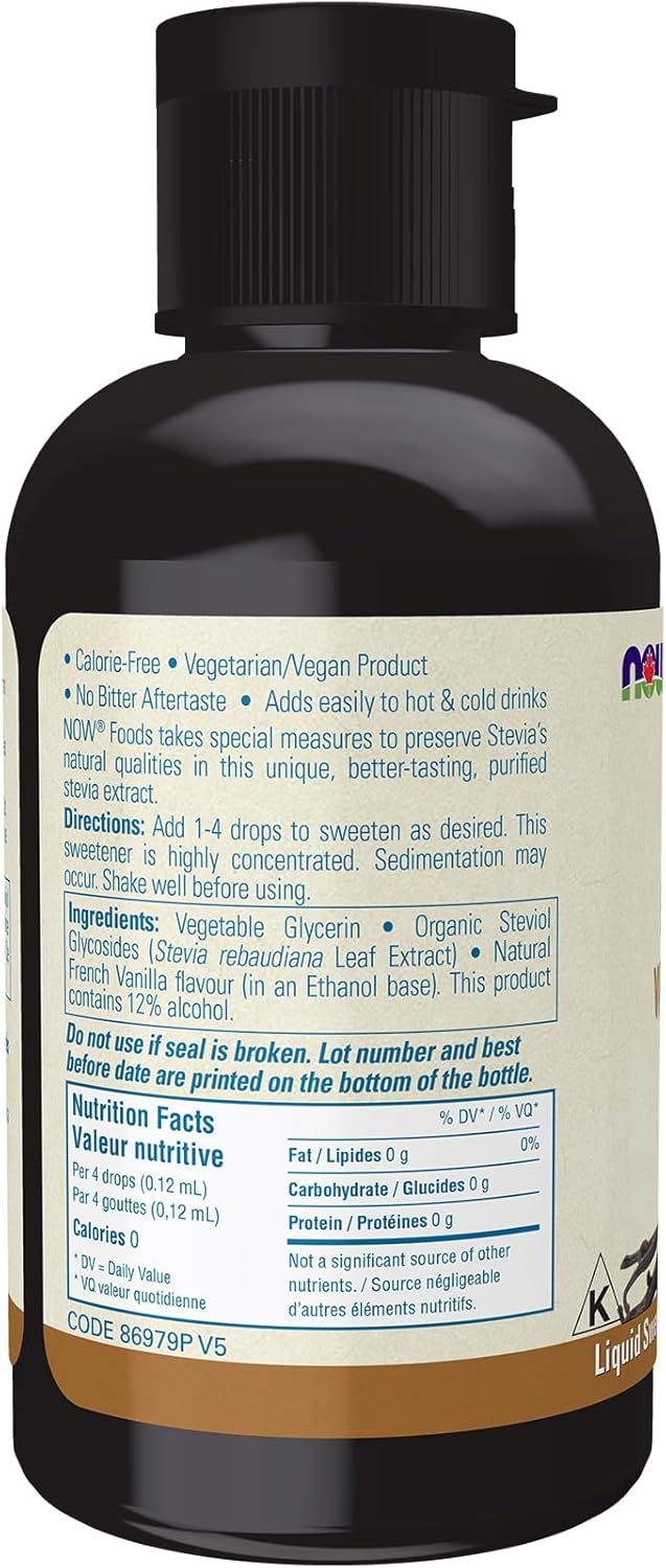 NOW Foods BetterStevia French Vanilla Flavour, Zero-Calorie Liquid Sweetener, Keto Friendly, Suitable for Diabetics, No Erythritol, 60ml