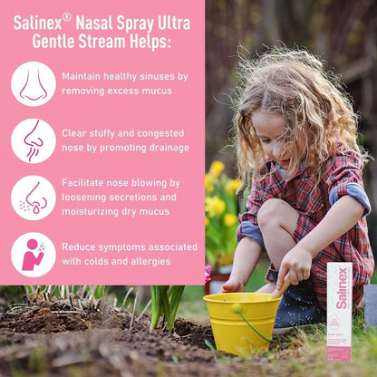Salinex 100% Natural Seawater Nasal Spray | Ultra Gentle Stream | 125 ml, Pink
