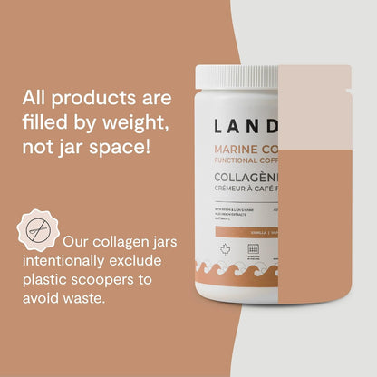 Landish 海洋膠原蛋白咖啡奶精粉 - 野生海洋膠原蛋白、靈芝、獅鬃菇和維生素 C - 有益於皮膚、頭髮和指甲，促進關節和免疫健康 - 香草味 - 不含乳製品、不含麩質、不添加糖…
